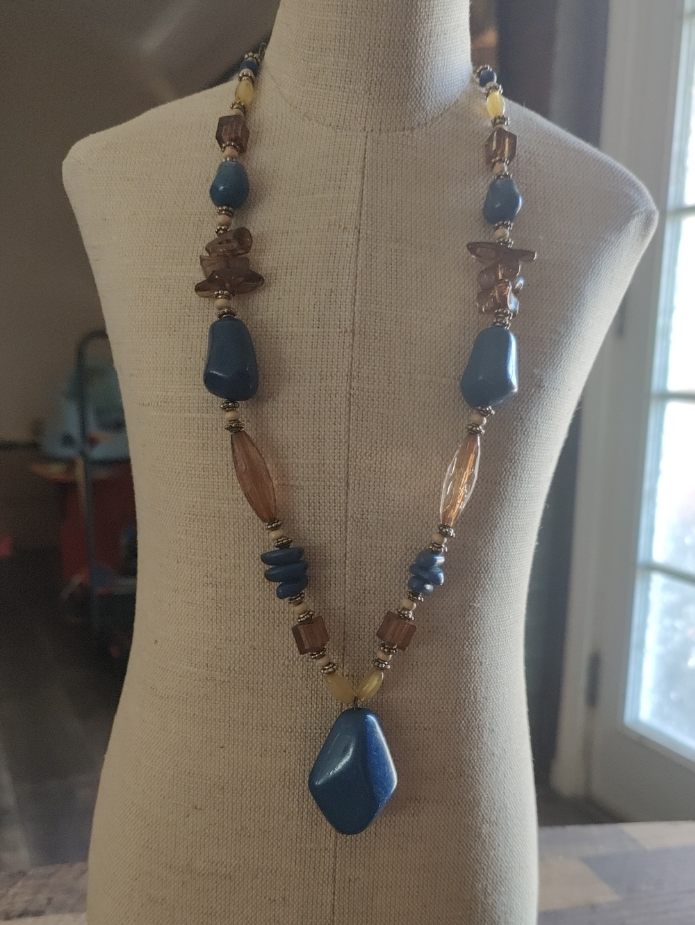 Blue & Brown Beaded Pendant Necklace - Women Jewelry